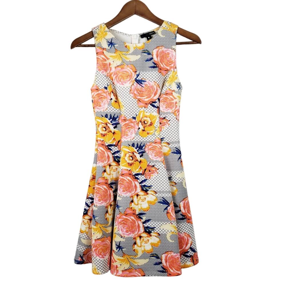 Aqua Floral Print Dress Fit & Flare - XS